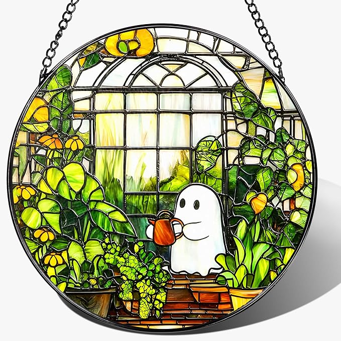 8'' Halloween Ghost Greenhouse Sun Catcher Ornament, Stained Glass Window by Unknown