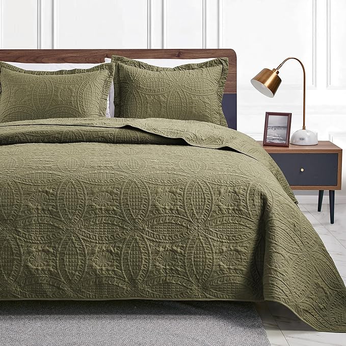 Love's cabin Quilts for Full Bed Green Bedspreads Bedding Set by Lovescabin
