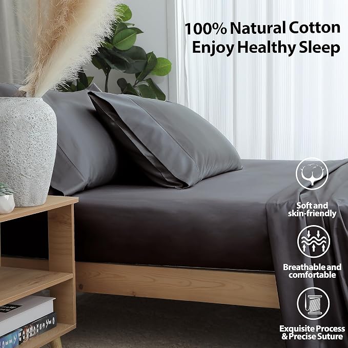Full Size Fitted Sheet Only Dark Grey, 100% Egyptian Cotton 600 Thread Count - Image 2