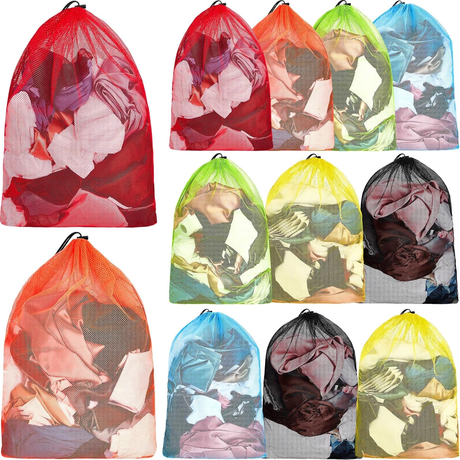 Berlune 12 Pcs Large Laundry Bag Colorful Extra Large Mesh Laundry Bag Bulk with Drawstring Heavy Duty Mesh Machine Washable Drawstring Pouch (32 * 24in)