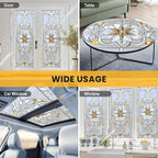 Stained Glass Window Privacy Film: Non-Adhesive Sun and Landscape Mosaic Design - Image 8