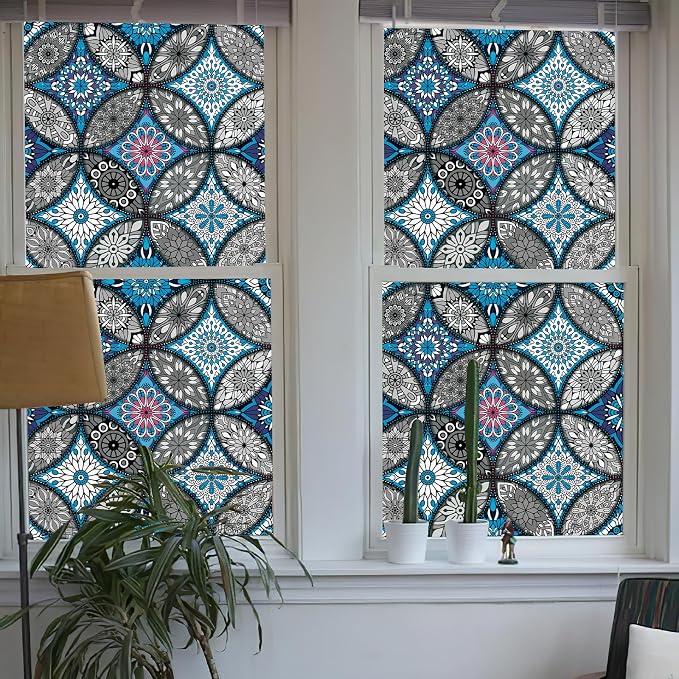 JiffDiff Blue Window Privacy Film Decorative Window Tint Film Stained Glass - Image 4