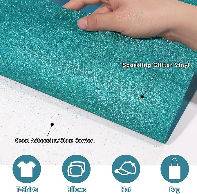 WRAPXPERT Teal Glitter HTV, Holographic Glitter Heat Transfer Vinyl Roll - Image 2