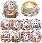 8 Pack Diamond Art Coasters, Halloween Ghost Diamond Painting Coasters Kits | by Zythron
