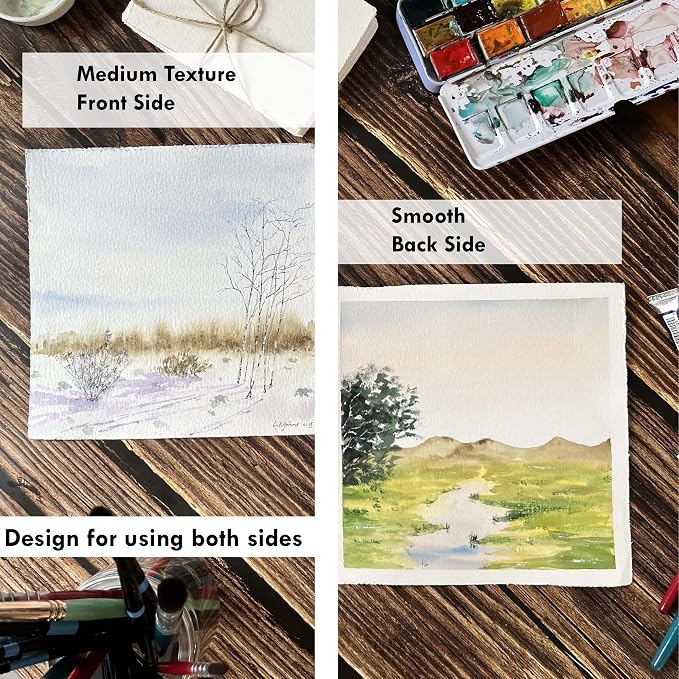 tumuarta Deckle Edge Watercolor Paper, 100% Cotton, 140 LB, 300 GSM, 8x8” | 30 - Image 8