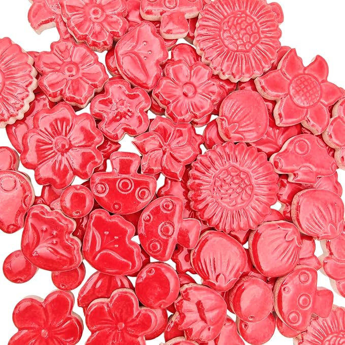 500g/1.1lb Ceramic Mosaic Tiles Mixed Shapes of Flowers, Mushrooms - Image 2