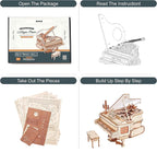 ROKR 3D Wooden Puzzles for Adults 223pcs Piano Model Kit 1:20 Scale Building - Image 4