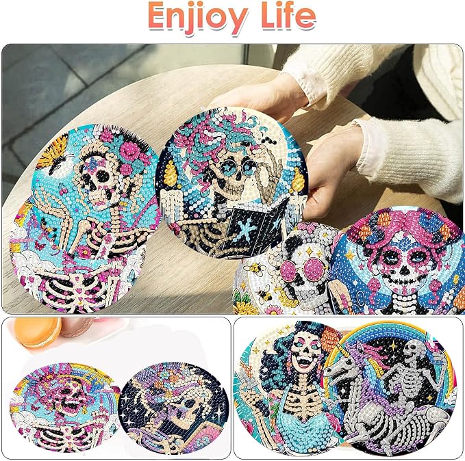 ijbnhd 8 PCS Skull Diamond Art Coasters Kit Diamond Painting Coasters | Skull - Image 2