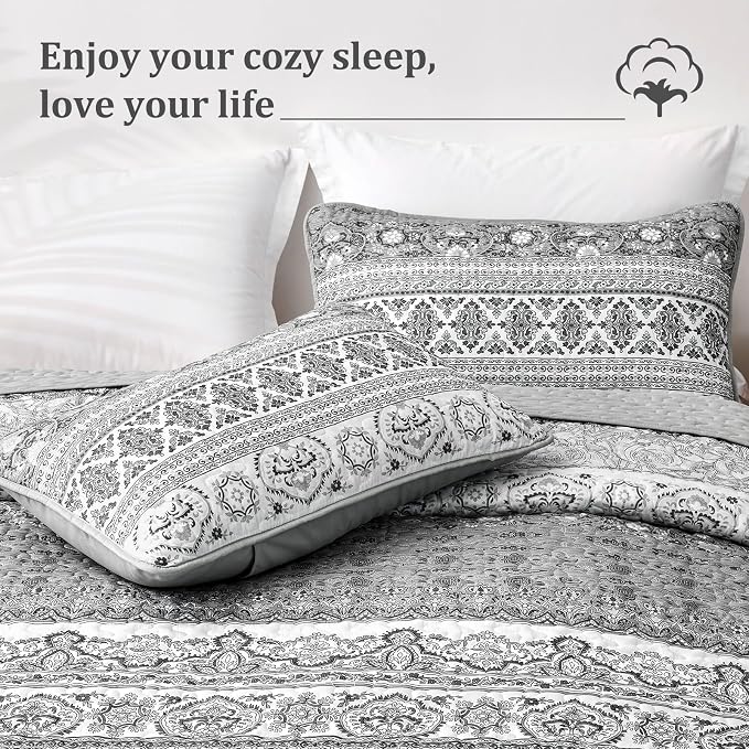 WONGS BEDDING Boho King Quilt Set, Lightweight Microfiber Bed Decor Bedspread - Image 4