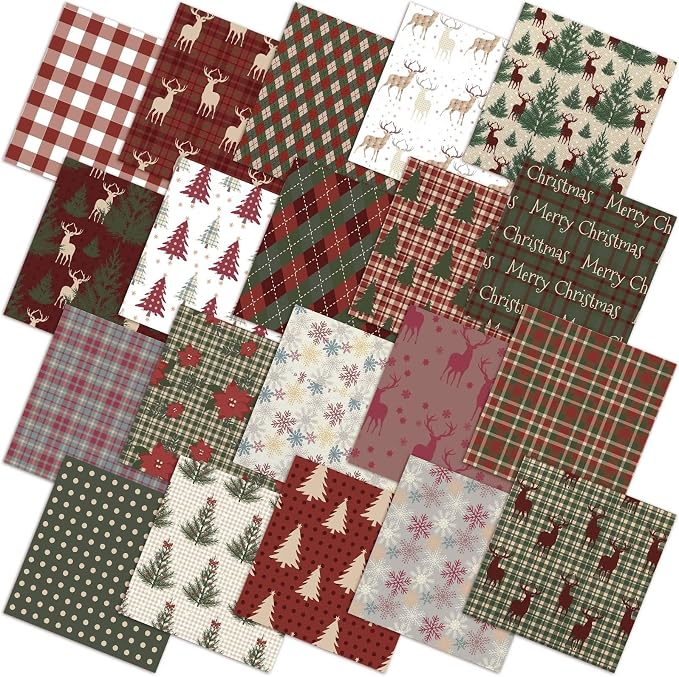 HunnmingRe 20 Pcs 10''x10'' Christmas Woodland Quilting Fabric Square Vintage by HunnmingRe