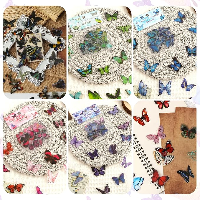 COMNICO 240PCS Butterfly Stickers, PET Waterproof Transparent Colorful Decals - Image 6