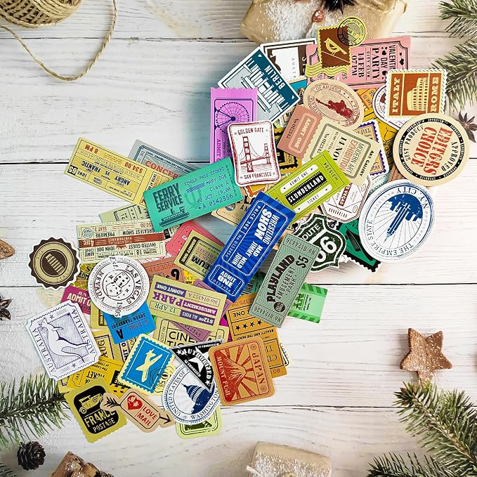 Prstincol 300 Pcs Vintage Travel Stickers Ticket Stickers - Image 8