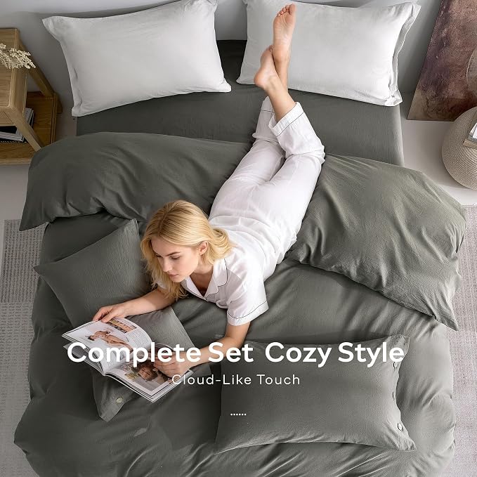 JELLYMONI 100% Washed Cotton Duvet Cover Queen – Soft, Breathable Linen-Look - Image 8