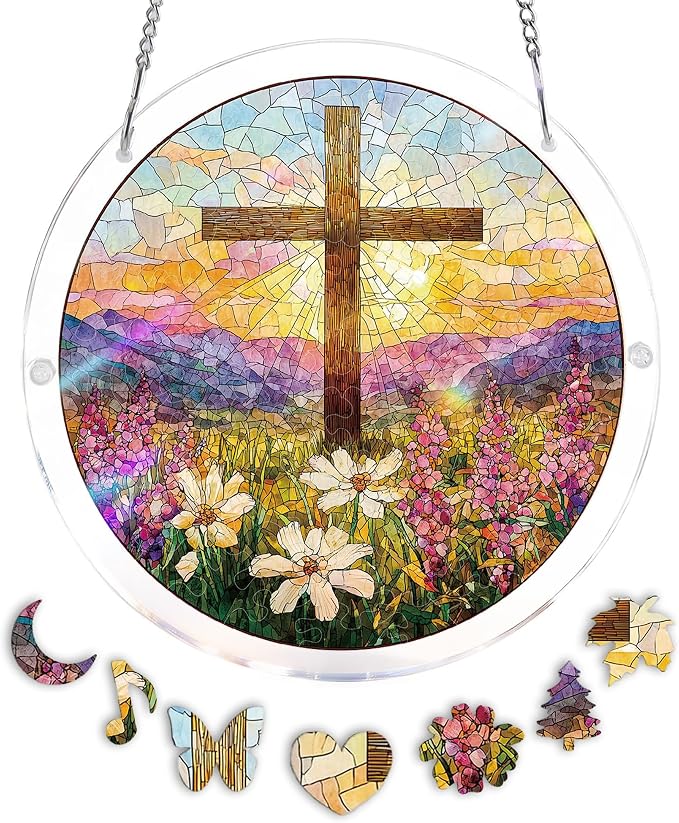 Acrylic Puzzle Suncatcher, Morning Cross Flower Field Sun Catcher by Unknown