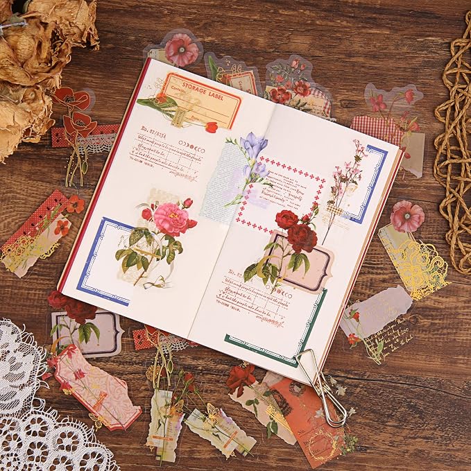 Dizdkizd Die Cut Gold Foil Floral Stickers, Transparent Aesthetics Sticker Set - Image 4
