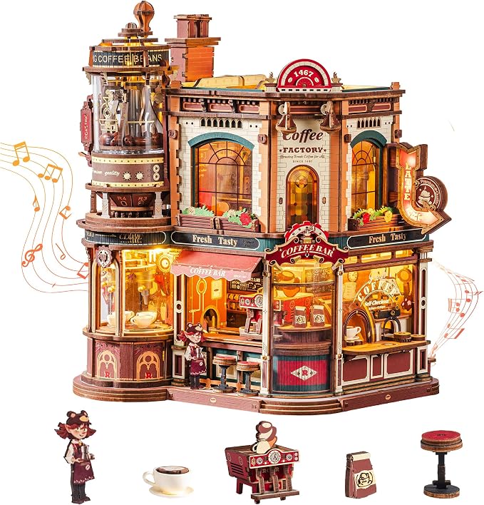 ROKR Dream Coffee Factory, Wooden Music Box Model, Mechanical 3D Wooden Puzzles by ROKR-InterestingSmartPuzzleToys