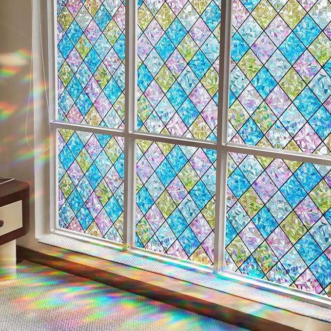 Sunbaby Window Privacy Film Stained Glass Decorative Rainbow Window Cling 3D by SUNBABY