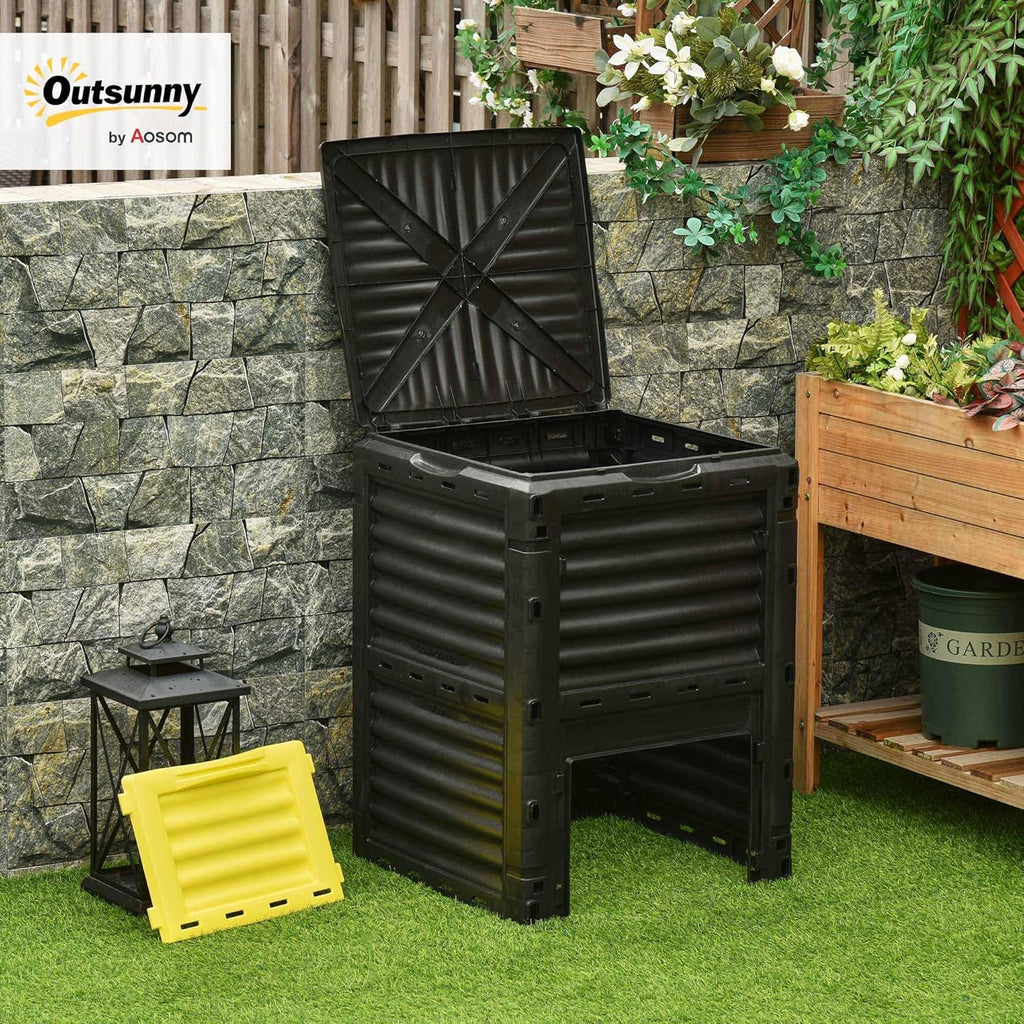 Outsunny Garden Compost Bin 80 Gallon Outdoor Large Capacity Composter Fast Create Fertile Soil Aerating Box, Easy Assembly, Yellow