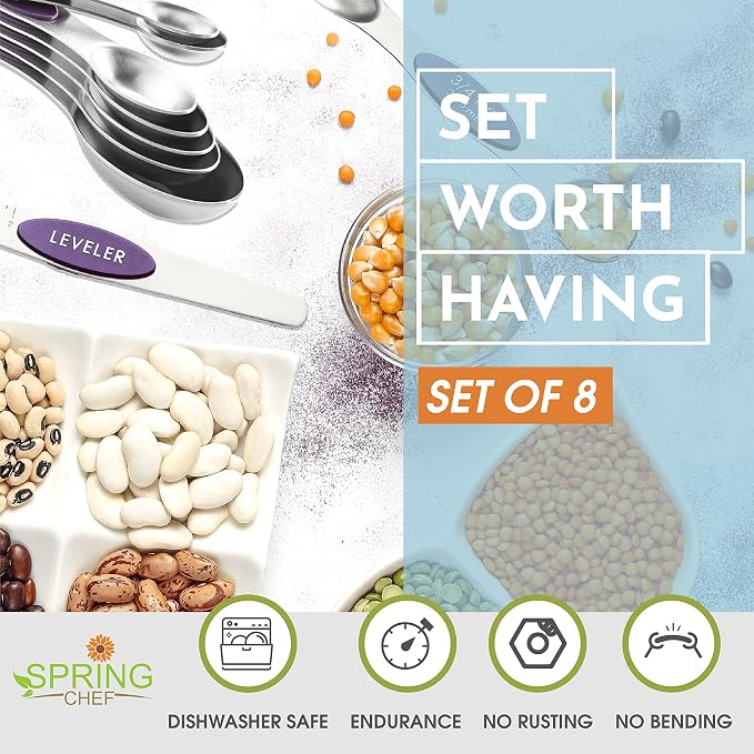 Spring Chef Purple Stainless Steel Magnetic Measuring Spoons Set of 8 - Image 3