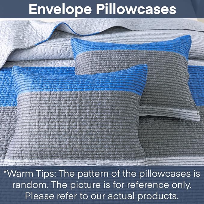Andency Stripe Quilt Set Twin, 2 Pieces Blue and Grey Patchwork Bedspread - Image 6