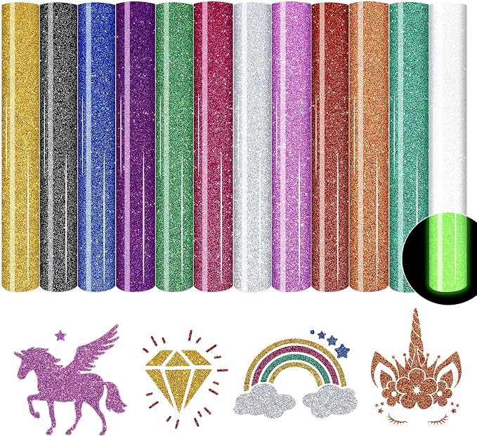 HTVSTD Glitter HTV Heat Transfer Vinyl 12 Sheets 12×10in Iron on Vinyl | by CraftingEveryday
