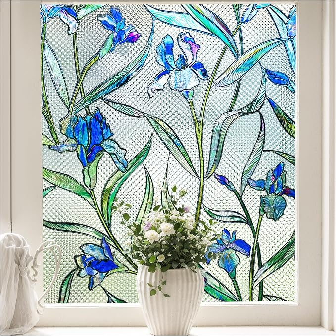 Stained Glass Window Privacy Film, 3D Decorative Window Cling, UV & Heat by Coavas