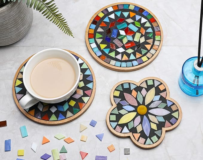 Lanyani 2 Sets of DIY Mosaic Craft Kits Mosaic Tiles Coaster Kit Make Your Own - Image 6