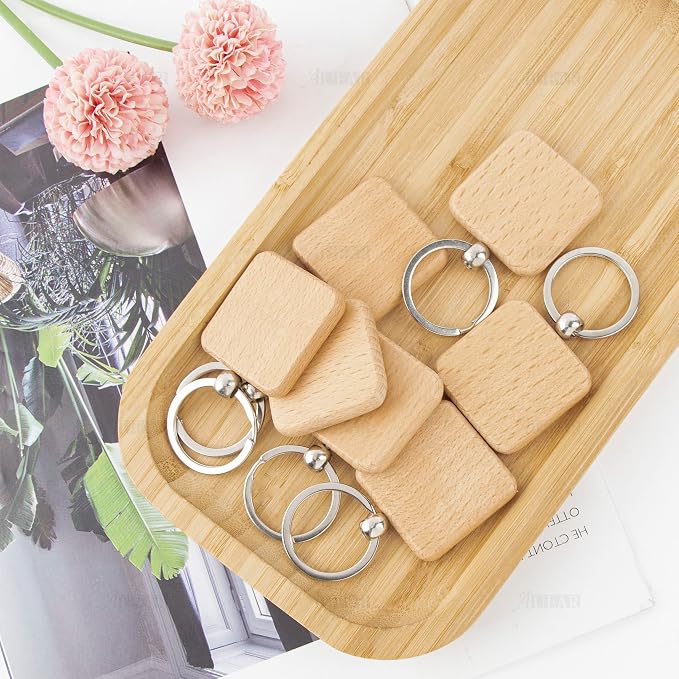 AUEAR, Blank Wooden Key Chain Wood Keychain Key Ring Key Tags Personalized EDC - Image 3