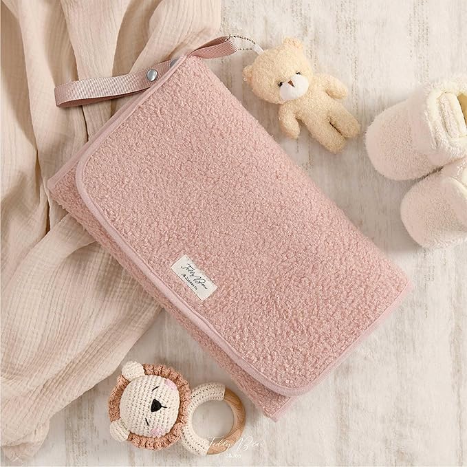 J&Joo Portable Diaper Changing Pad - Ultra Soft, Extra Padded, Waterproof Baby Changer Travel Essential, EZ Access Mesh Pockets, Gift for Baby Shower, Newborn Girls and Boys, 0-12 Months