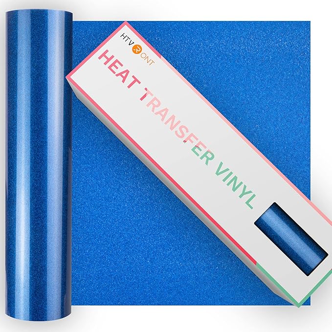 HTVRONT Blue Glitter HTV Vinyl Roll-12 x 15FT Blue Glitter Heat Transfer Vinyl by HTVRONT