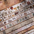 24 Rolls Vintage Washi Tape Set, Antique Car Buildings Map Stamp Stripe - Image 6