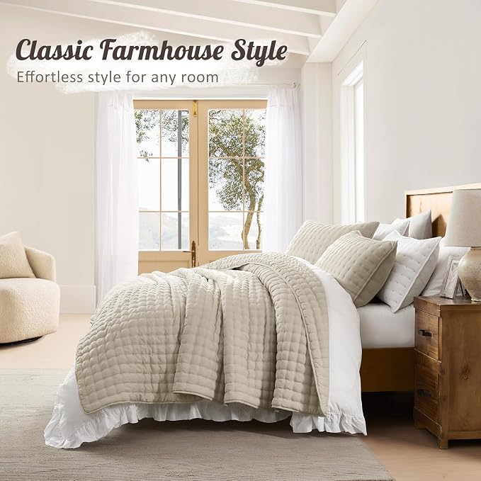 WDCOZY Beige King Size Quilt Bedding Sets - Image 6