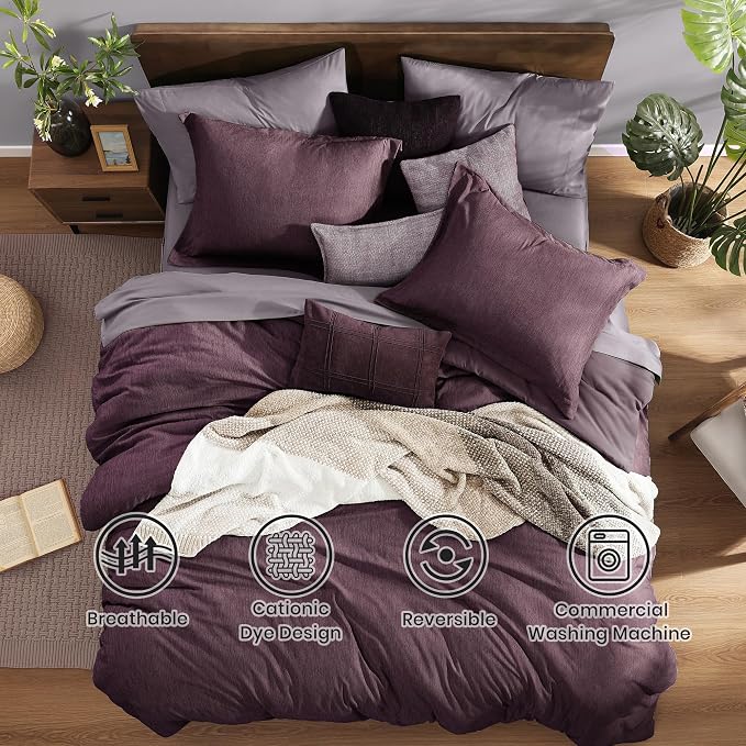 Monbix Super King Plus Comforter Set, Italian Plum Cationic Dyeing Bedding Set - Image 2