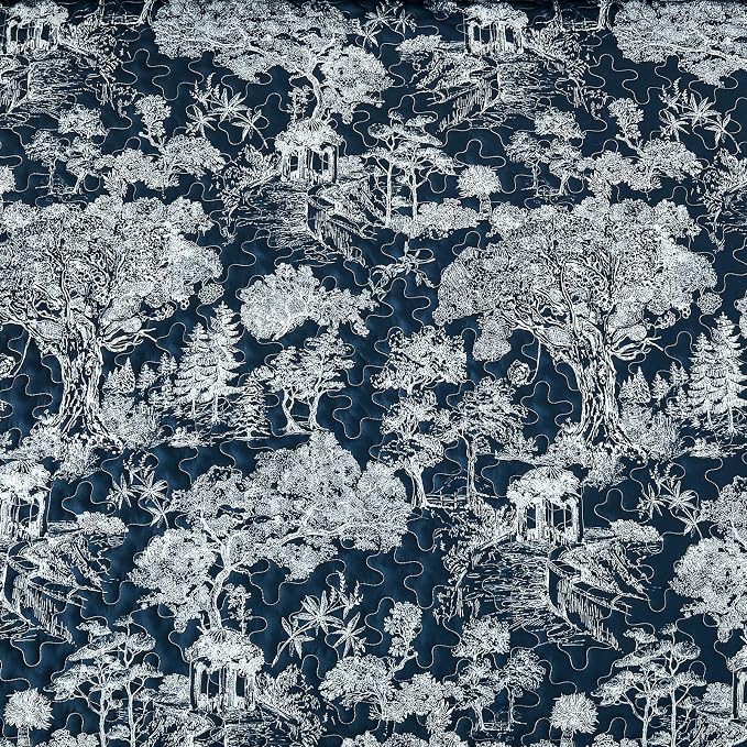 WONGS BEDDING Quilt Set Queen Size, 3 Pieces Navy Blue Floral Plants Printed - Image 9