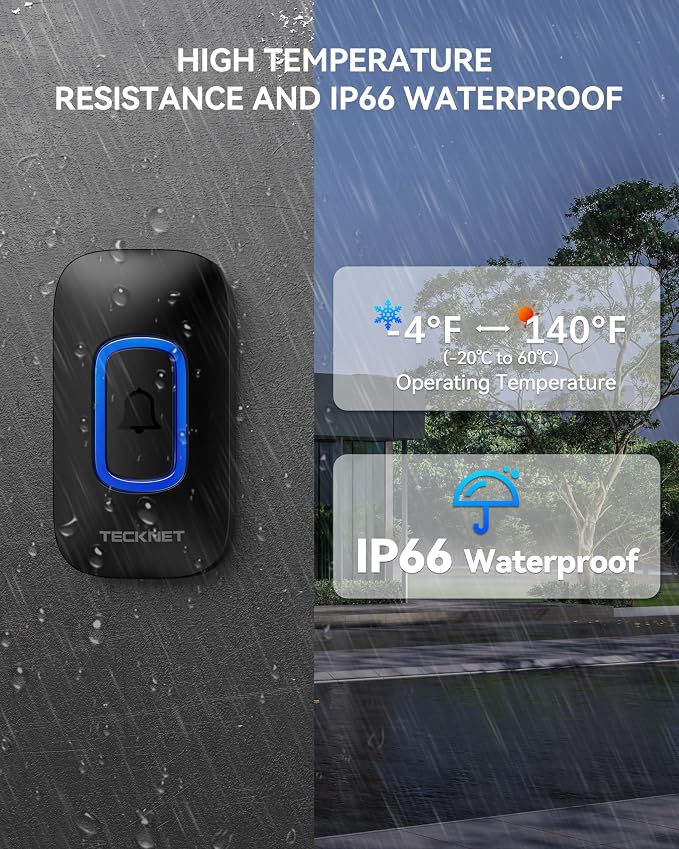 TECKNET Wireless Doorbell with 3 Portable Doorbells with RGB Light, Battery - Image 5