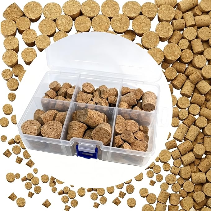 100 Pack Tapered Cork Stoppers, 10 Sizes Assorted Natural Wooden Wine Bottle by Unknown
