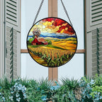 Stained Glass Window Hanging Autumn Farm Corn Harvest Landscape 6.3" - Image 5