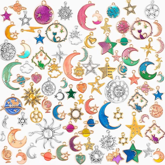 SANNIX 120Pcs Mixed Sun Star Moon Charms Jewelry Making Gold Enamel Charm by SANNIX