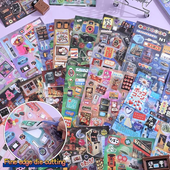 Girl's Japanese Retro Sticker Book, Y2K Showa Theme - Image 2
