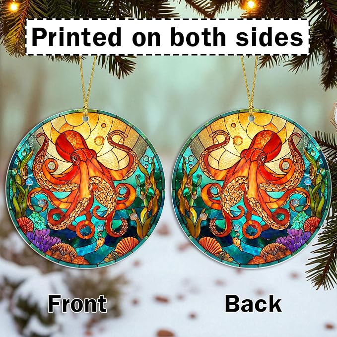 Faux Stained Glass Octopus Acrylic Hanging Ornament, Octopus Christmas Tree - Image 5