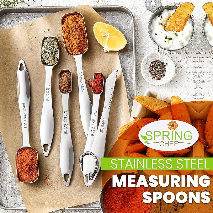Spring Chef Stackable Stainless Steel Measuring Spoons Set of 6 w/Leveler | - Image 2