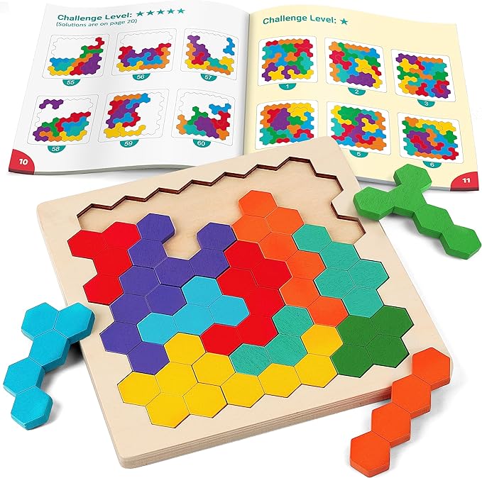 Coogam Wooden Tangram Puzzle, Color Shape Pattern Jigsaw Brain Teasers 3D Logic by Coogam
