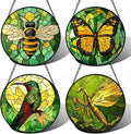 DASTOLL Stained Glass Window Hanging 4 Pcs Set Green Plants Yellow Insect Theme by DASTOLL