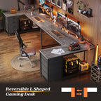 PRAISUN 61" L Shaped Desk with Power Outlets & USB-C Port, Reversible Computer - Image 9