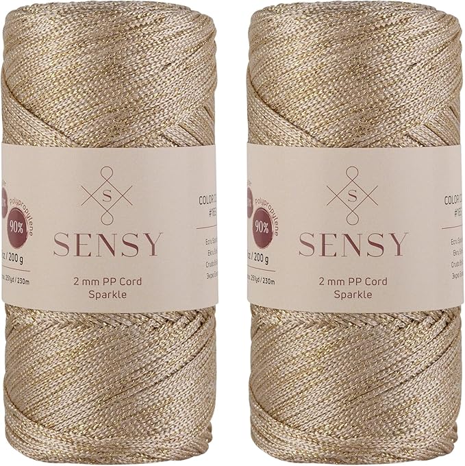 2 Pack of Sensy Premium 2mm 251 Yards Sparkle Polyester Rope 90% Polypropylene by SSENSY