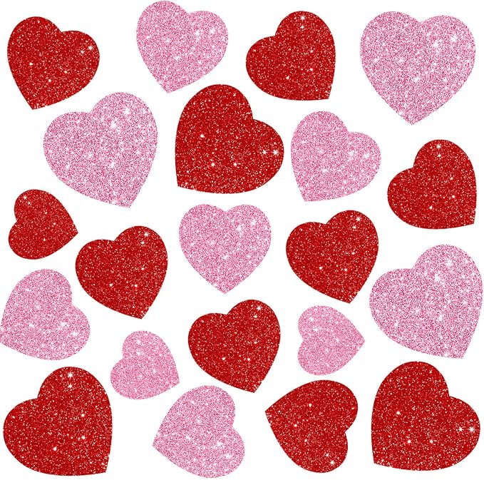 JarThenaAMCS 45Pcs Valentine' s Day Paper Cutouts Red Pink Glitter Heart Shape by JarThenaAMCS