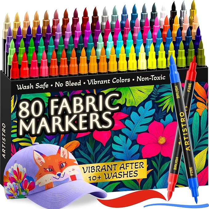ARTISTRO 80 Fabric Markers for Clothes and Textiles – Permanent No-Bleed Fabric by ARTISTRO