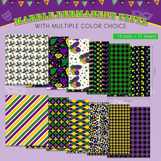 Tintnut Mardi Gras Permanent Vinyl 12 Sheets 12''x10'' Adhesive Vinyl | Shrove - Image 2