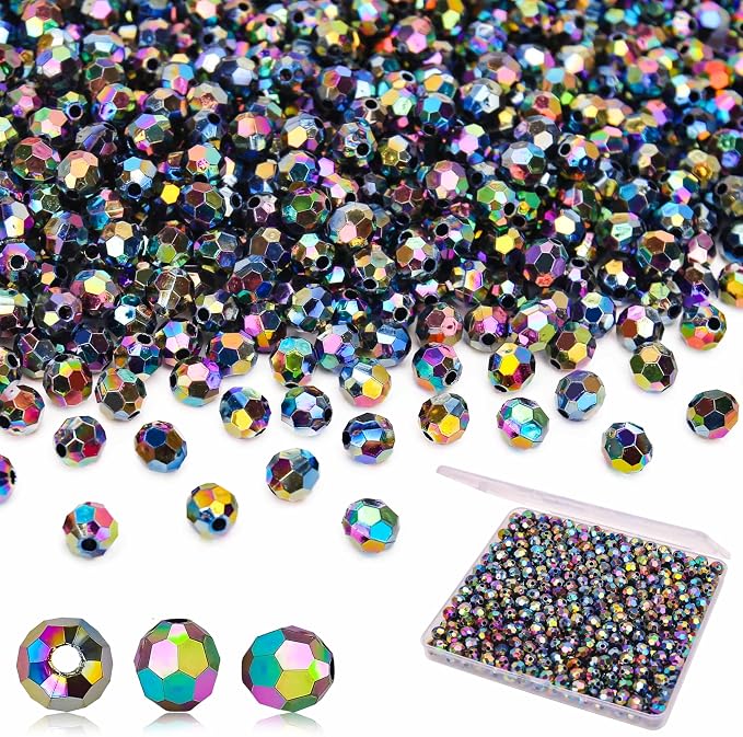 BONNY BOXX 1000pcs 6mm Acrylic Faceted Round Crystal Beads Transparent Black AB by BONNY+BOXX