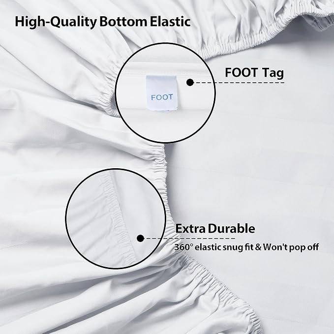 Full Size Striped Fitted Sheet Only White Color, 100% Egyptian Cotton 600 - Image 6